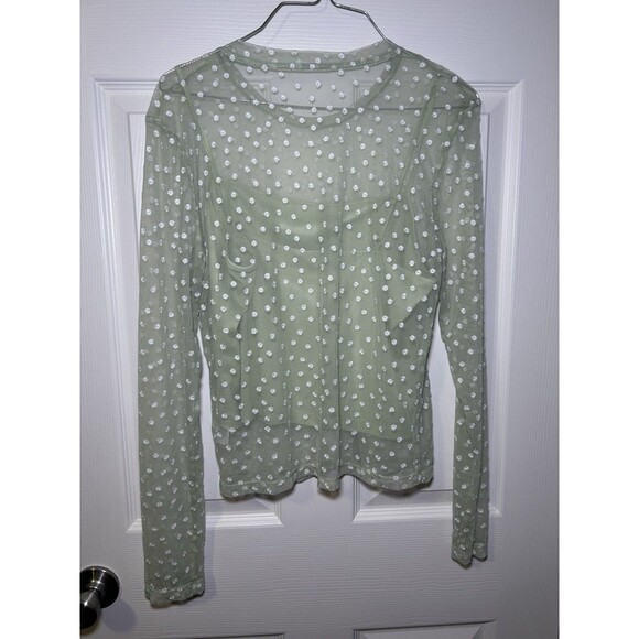 Gianni Bini Women’s Sheer Floral Dot Blouse & Cami Top Light Green Size Large - Picture 5 of 8